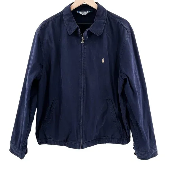 Vintage Polo Ralph Lauren Bomber Jacket Full Zip Up Front Coat Large Blue - Picture 1 of 8